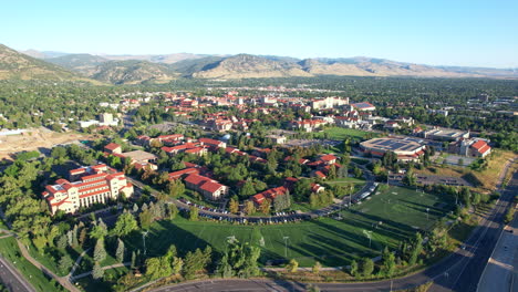 aerial view of university of boulder college campus in boulder, colorado, usa on a summer morning