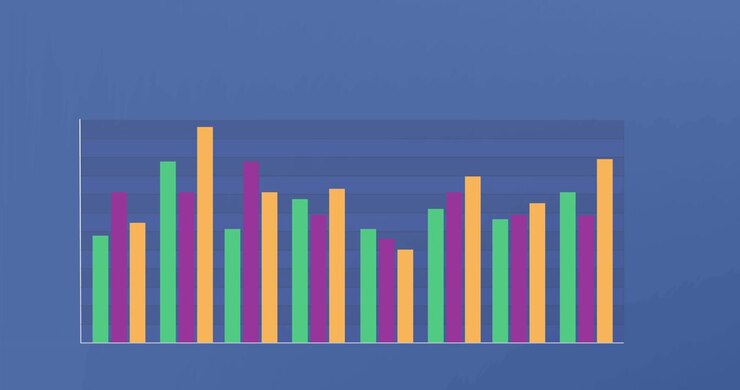 Анимация обработки статистических данных на синем фоне.