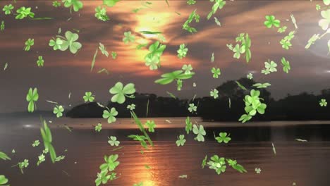 Animation-of-clover-icons-over-landscape