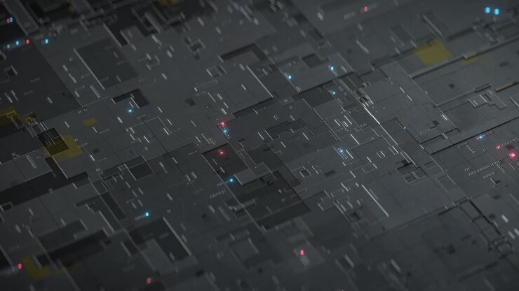 Futuristic technologies board with light indicators loop 3D render animation
