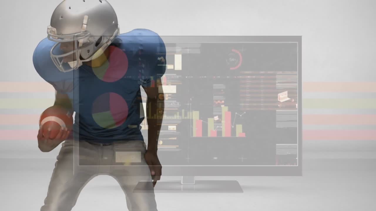 다양한 남성 럭비 선수에 대한 데이터 처리 애니메이션