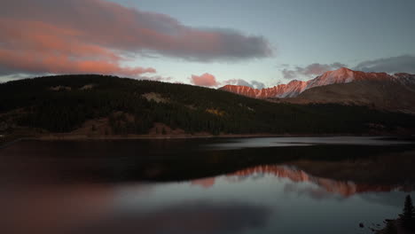 twin lakes, colorado usa after sunset, sky and hills mirror reflection on water reservoir