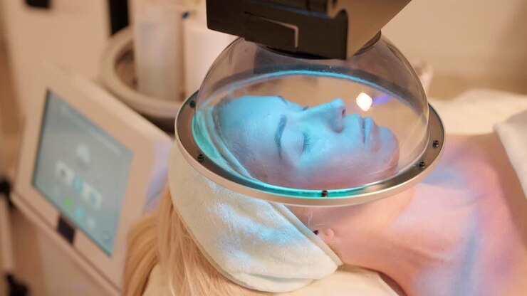 LED light facial therapy treatment in the modern cosmetology clinic