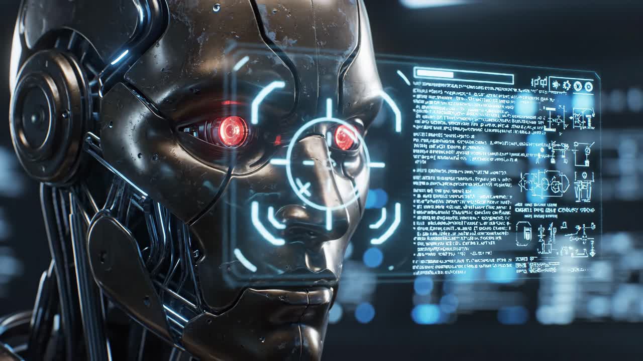 A close-up view of a futuristic robot