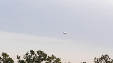 passenger airplane flying on approach prior landing, static