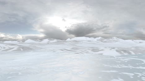 snowy mountain landscape under stormy clouds