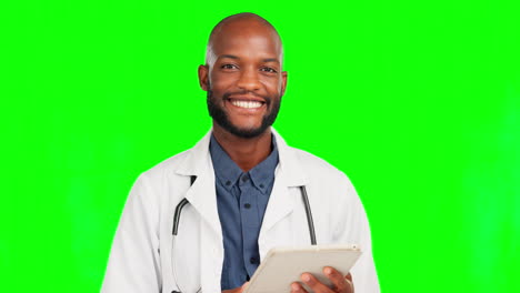 Doctor-face,-green-screen-tablet