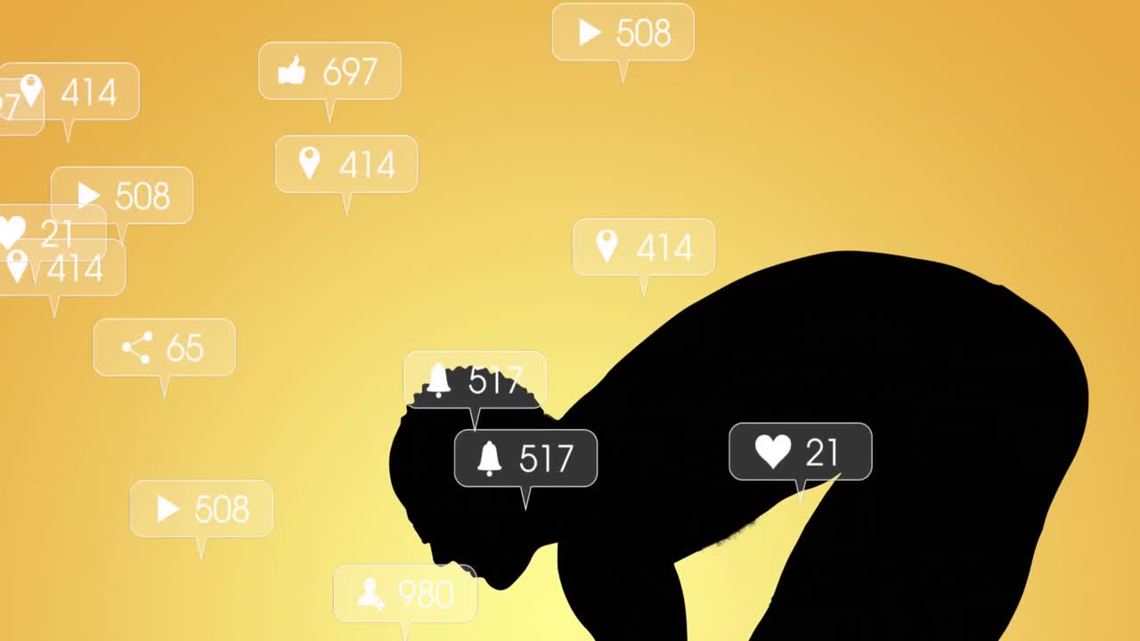 여러 메시지 아이콘과 빨간 배경에 빨간 심장 아이콘의 네트워크를 통해 증가하는 숫자