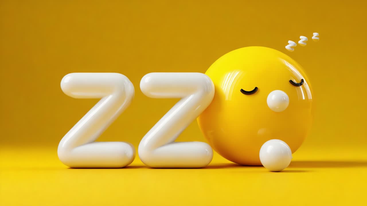 A Whimsical Representation of Sleep with a Yellow Smiley Face and 'ZZ' Displaying a Relaxing Atmosphere Perfect for Illustrating Rest and Tranquility in Animation and Design