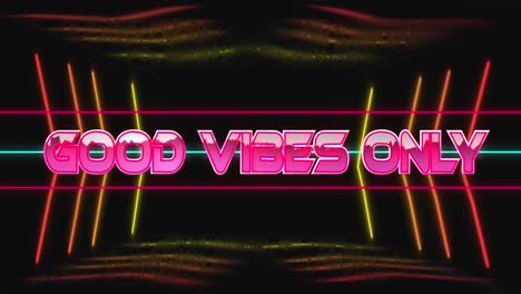 animation of good vibes only text between lines over arrows and abstract pattern in background