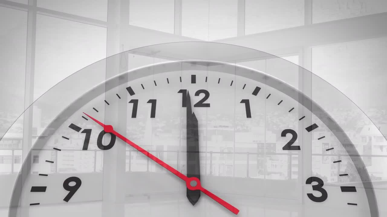 animación del reloj moviéndose sobre el salón de la oficina