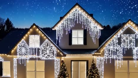 christmas lights on a house at night