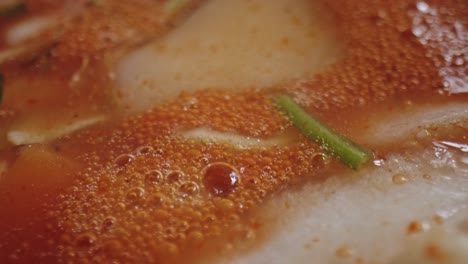 extreme close up of bubbles in tomato stew soup