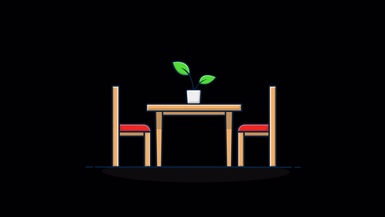 Animated Illustration of Dining Table with Two Chairs and Plant ...