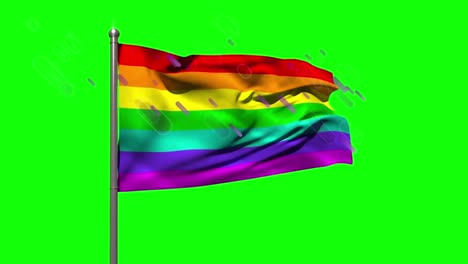 animation of rainbow flag over green background