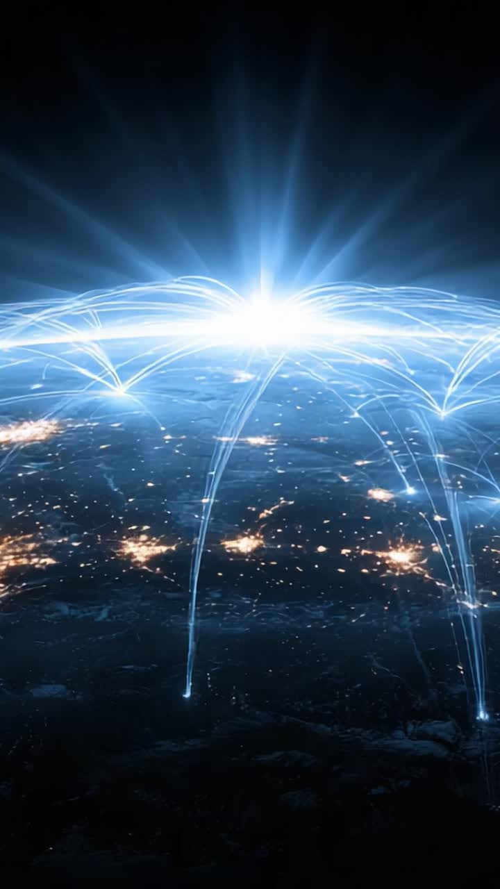 A Stunning Visual Representation of Global Connectivity and Communication, Illuminating the Earth's Surface with Dynamic Light Patterns and Data Flow