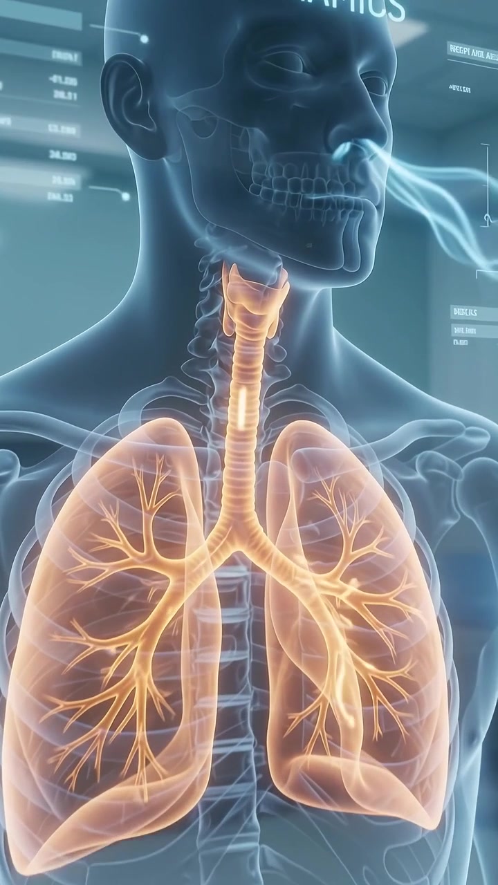 Visualizzazione medica digitale del flusso d'aria del sistema respiratorio umano