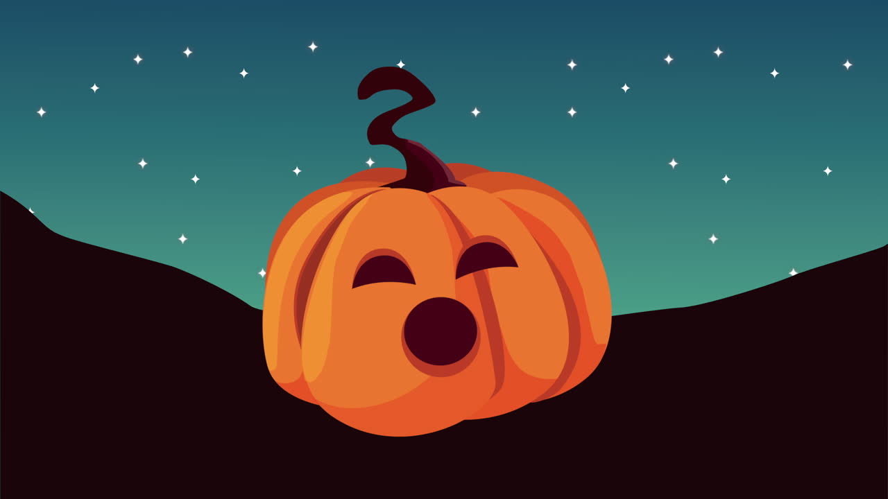 밤에 호박과 함께 행복한 할로윈 애니메이션