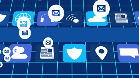 animación de sobres sobre iconos de las redes sociales sobre fondo azul