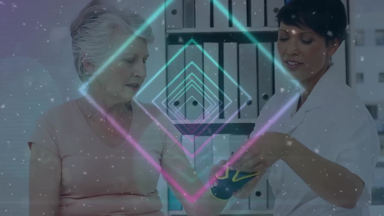 환자와 함께 백인 여성 의사에 대한 모양의 애니메이션