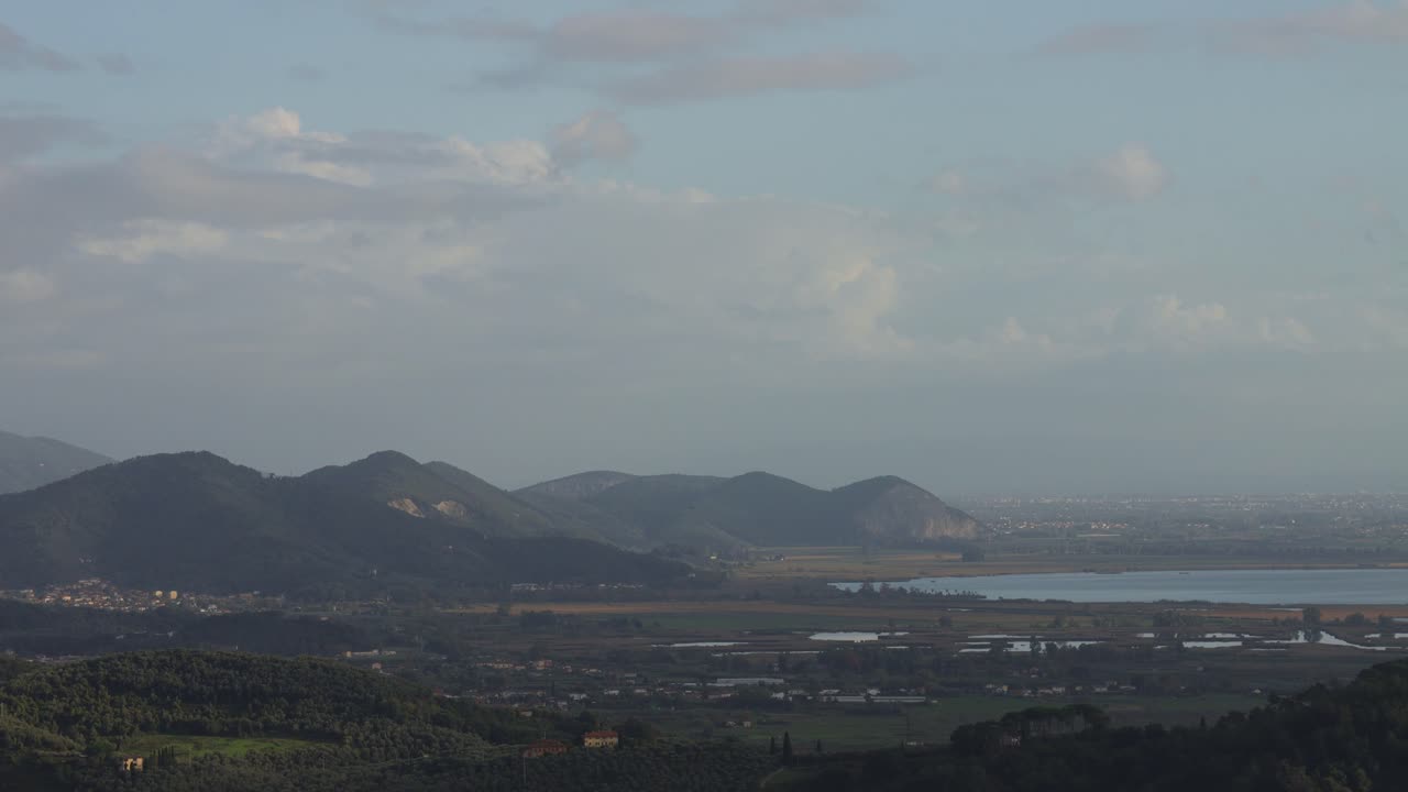 Panoramic View of a Serene Lake and Mountain Range