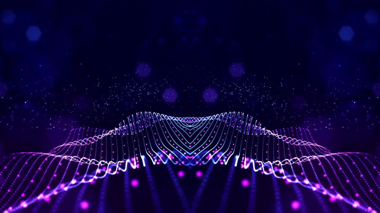 Glow blue particles form lines, symmetrical structures. 4k looped sci-fi 3d abstract background. For holiday presentations, ceremonies as vj loop motion design