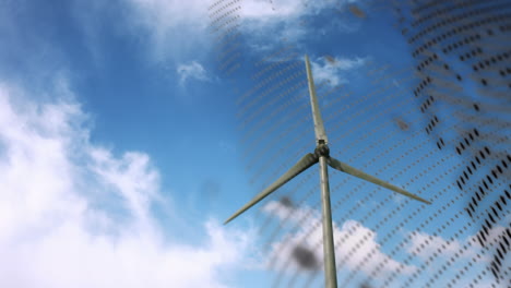 animación del globo sobre la turbina eólica y el cielo con nubes