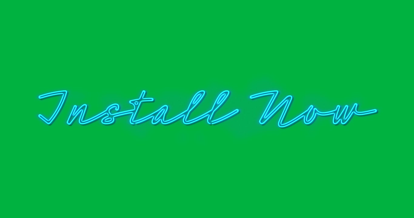On load Install Now logotype rising over blue cloud glowing to show CTA on transparent background