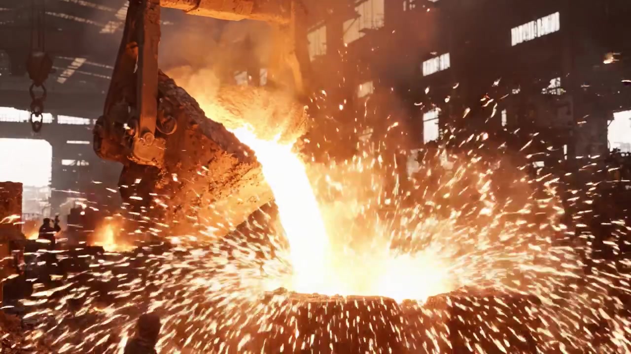 Métal en fusion coulant dans une fonderie : scènes captivantes de production d'acier et de processus industriels en action, soulignant le pouvoir transformateur de la métallurgie.