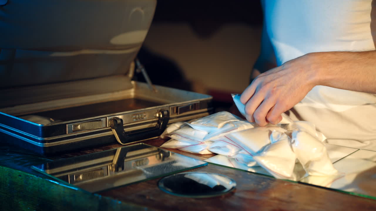 Packages filled with heroin. Drug addiction. Cocaine in the package.