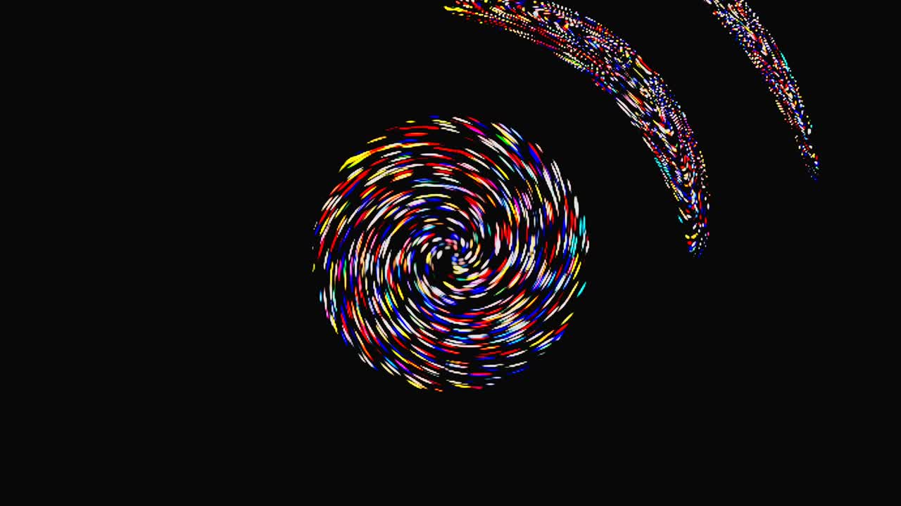 검은 바탕에 다채로운 박이는 불빛의 애니메이션 둥근 모양