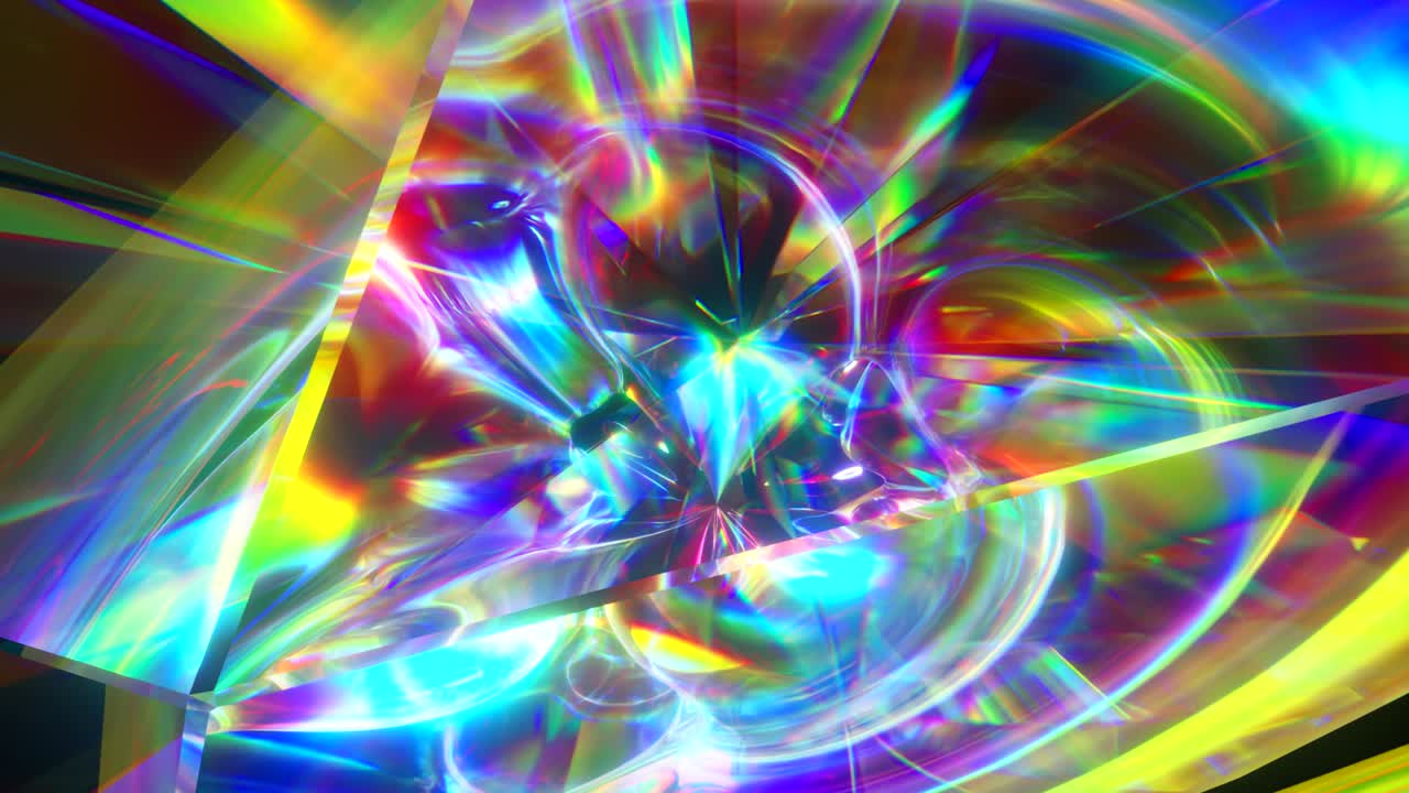 빛은 천천히 회전하는 다이아몬드의 면을 통과하여 반복되는 반이는 하이라이트와 밝은 무지개 색을 만니다.