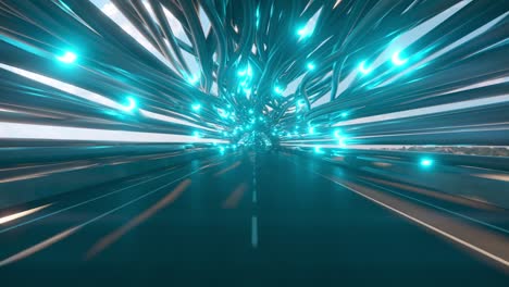 flying in a futuristic fiber optic tunnel with a road. future technologies concept. business background. pleasant natural lighting. seamless loop 3d render