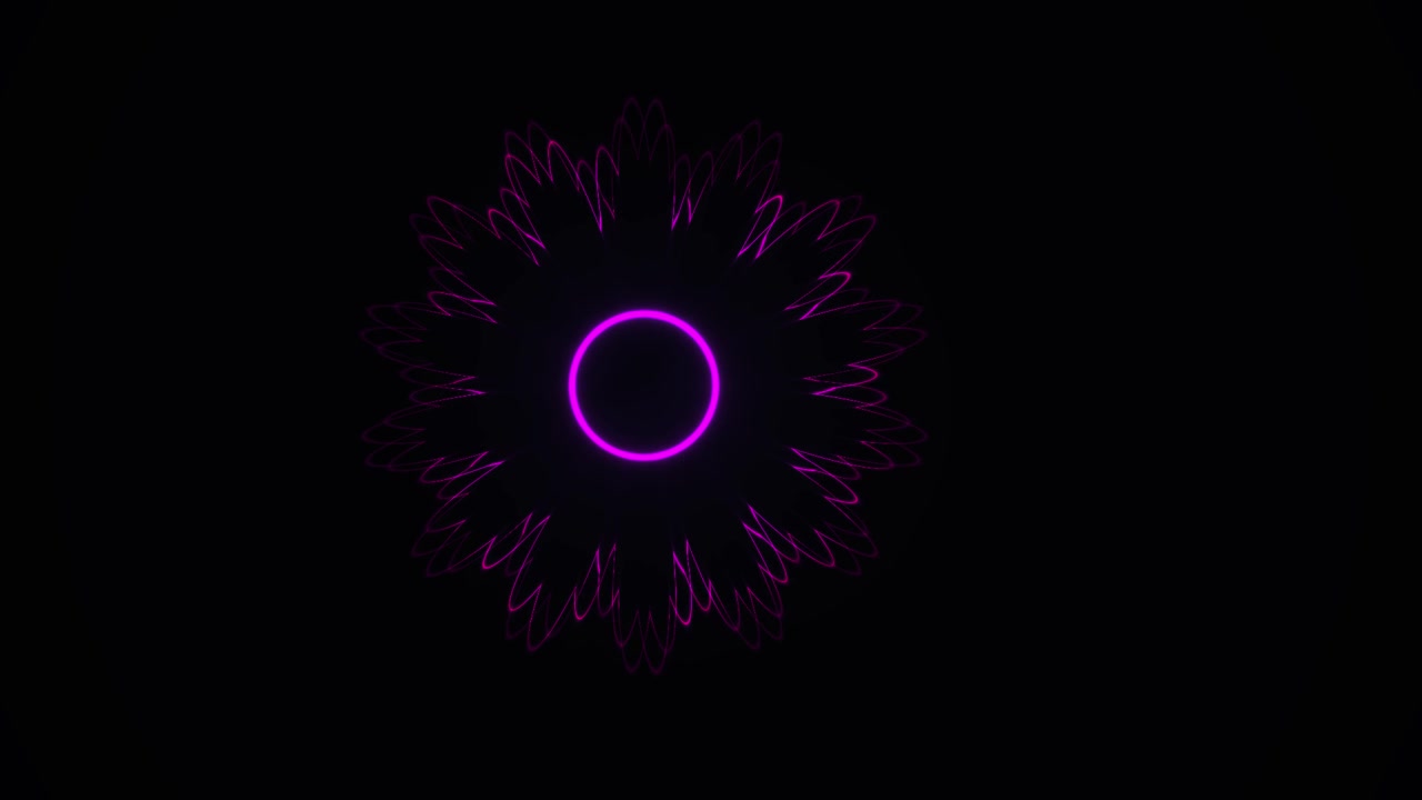 Animated Neon Pink Flower Pulsating on Black Background