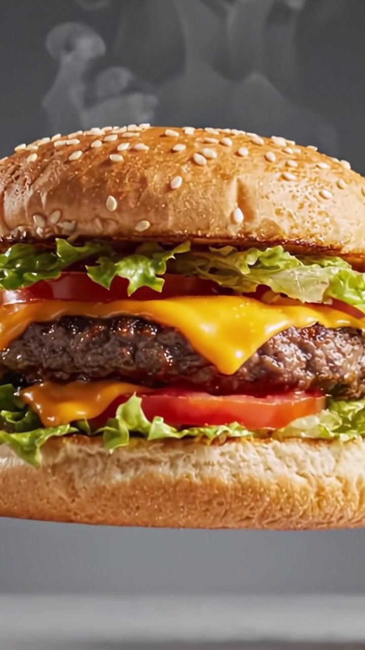 Hamburger deliziosamente stratificato con lattuga fresca, pomodoro e formaggio fuso, catturato in immagini di alta qualità, rendendolo la delizia fast food perfetta per gli amanti degli hamburger.