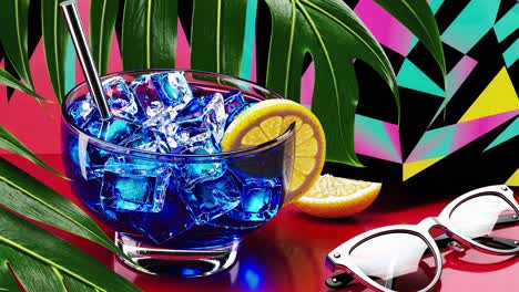 vibrant blue cocktail with tropical vibes