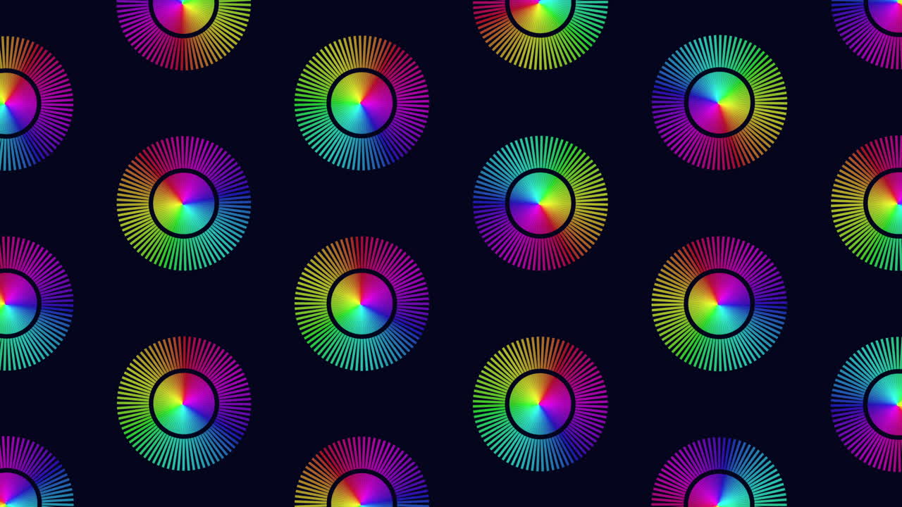 patrón de círculos futuristas con líneas de neón del arco iris