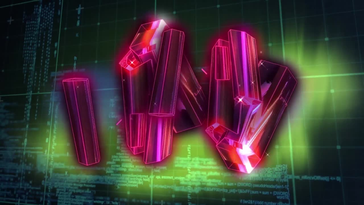 추상적인 배경에서 컴퓨터 언어에 대한 그리드 패턴 위의 3d 바의 애니메이션