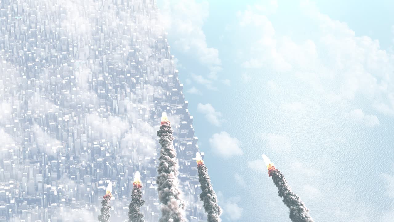 미사일 공격을 받고 있는 도시의 공중 사진