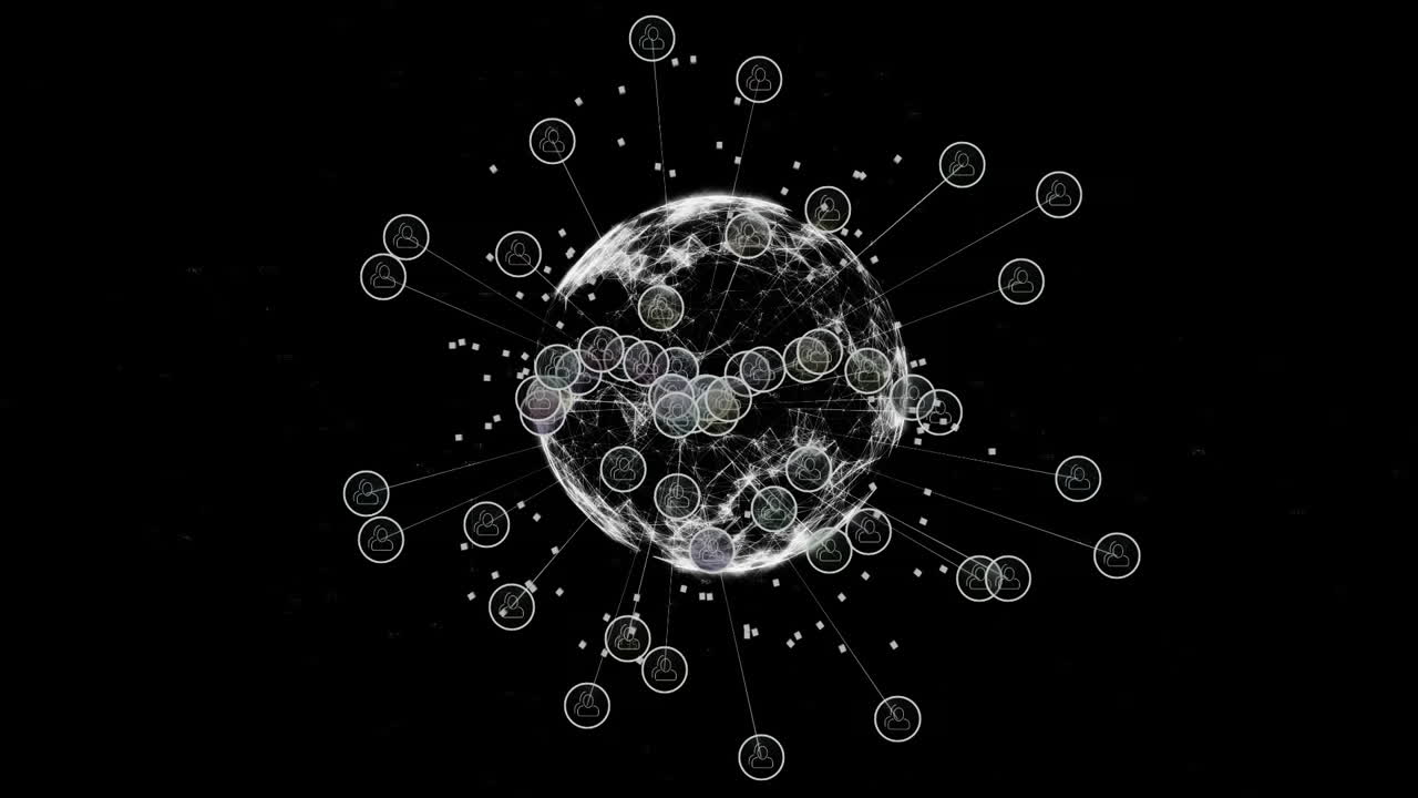 Global network connections animation over digital globe on black background