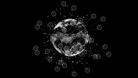 animación de conexiones de red global sobre el globo digital en fondo negro