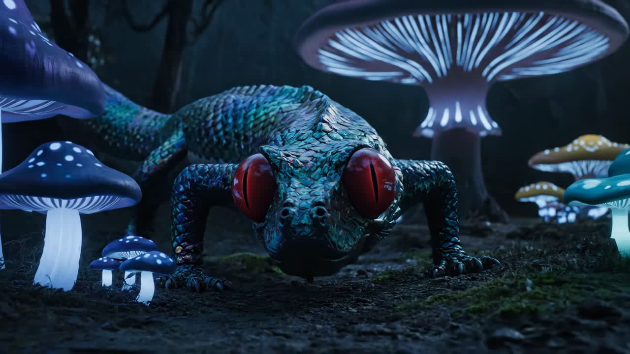 Fantasy Lizard in a Magical Mushroom Forest