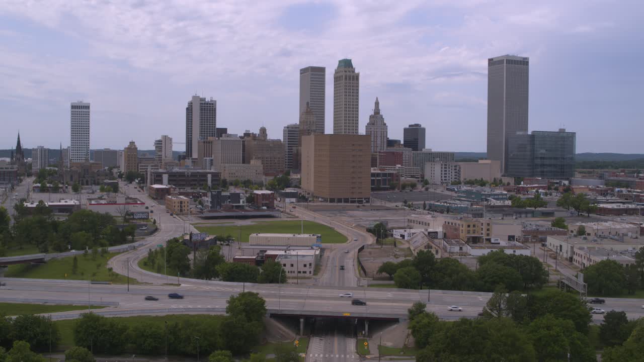 Downtown cityscape Tulsa Drone view