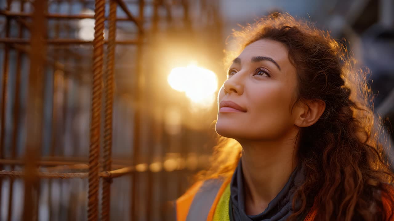 A Determined Construction Worker Gazes Upwards with Hope and Ambition Amidst Building Framework, Capturing the Spirit of Resilience and Progress in the Construction Industry