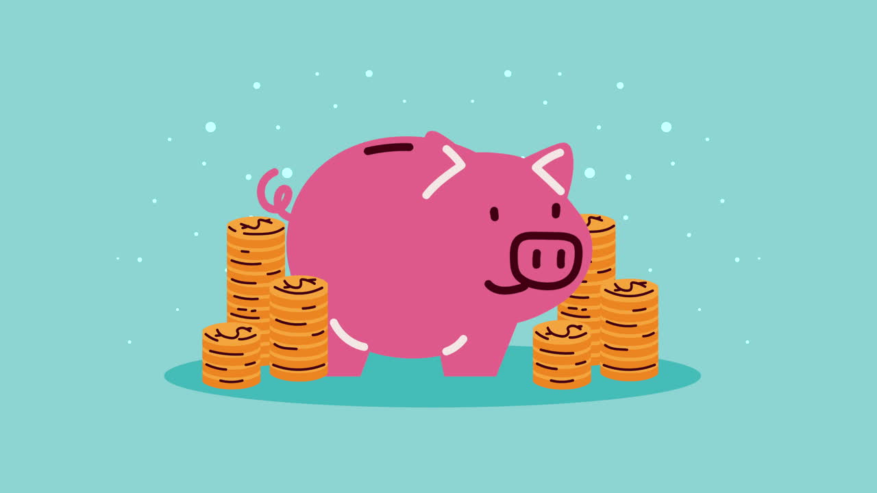 pile of coins with piggy savings animation