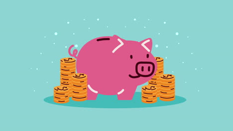 pila de monedas con animación de ahorro de cerdos
