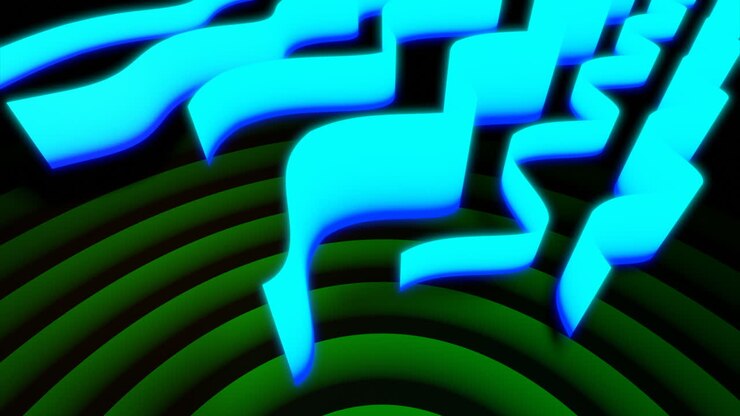 Abstrakte leuchtende blaue Formen auf grünem Hintergrund