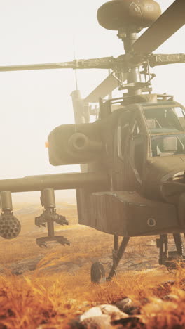 military helicopter in desert landscape