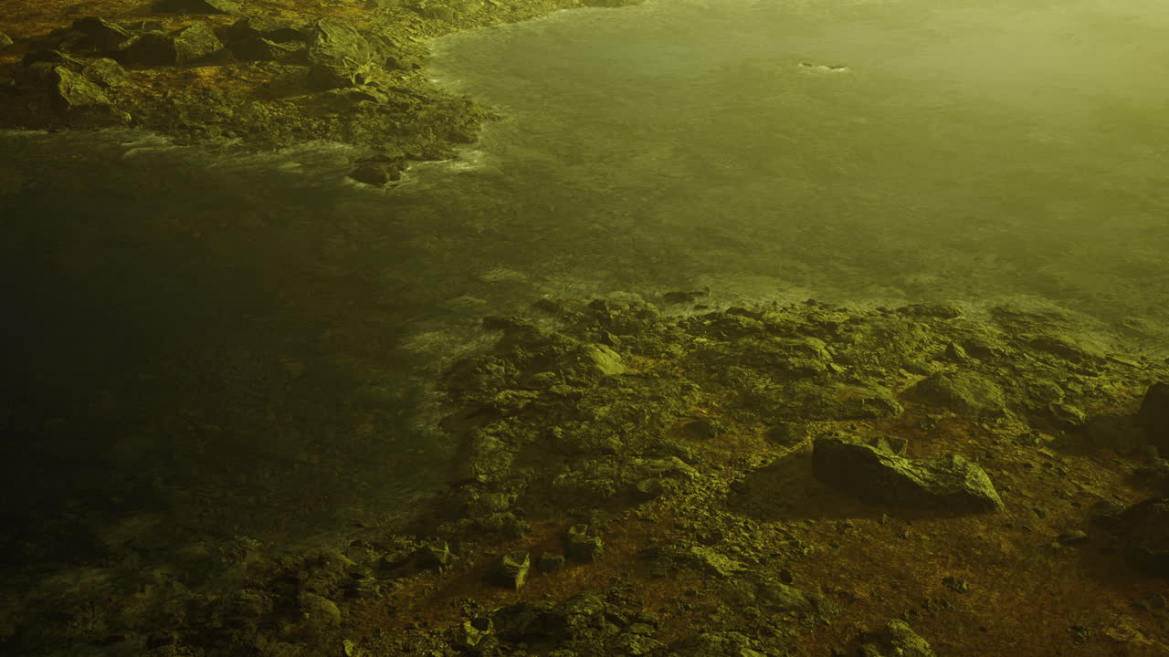 Unique rocky landscape with tranquil water and soft light at twilight