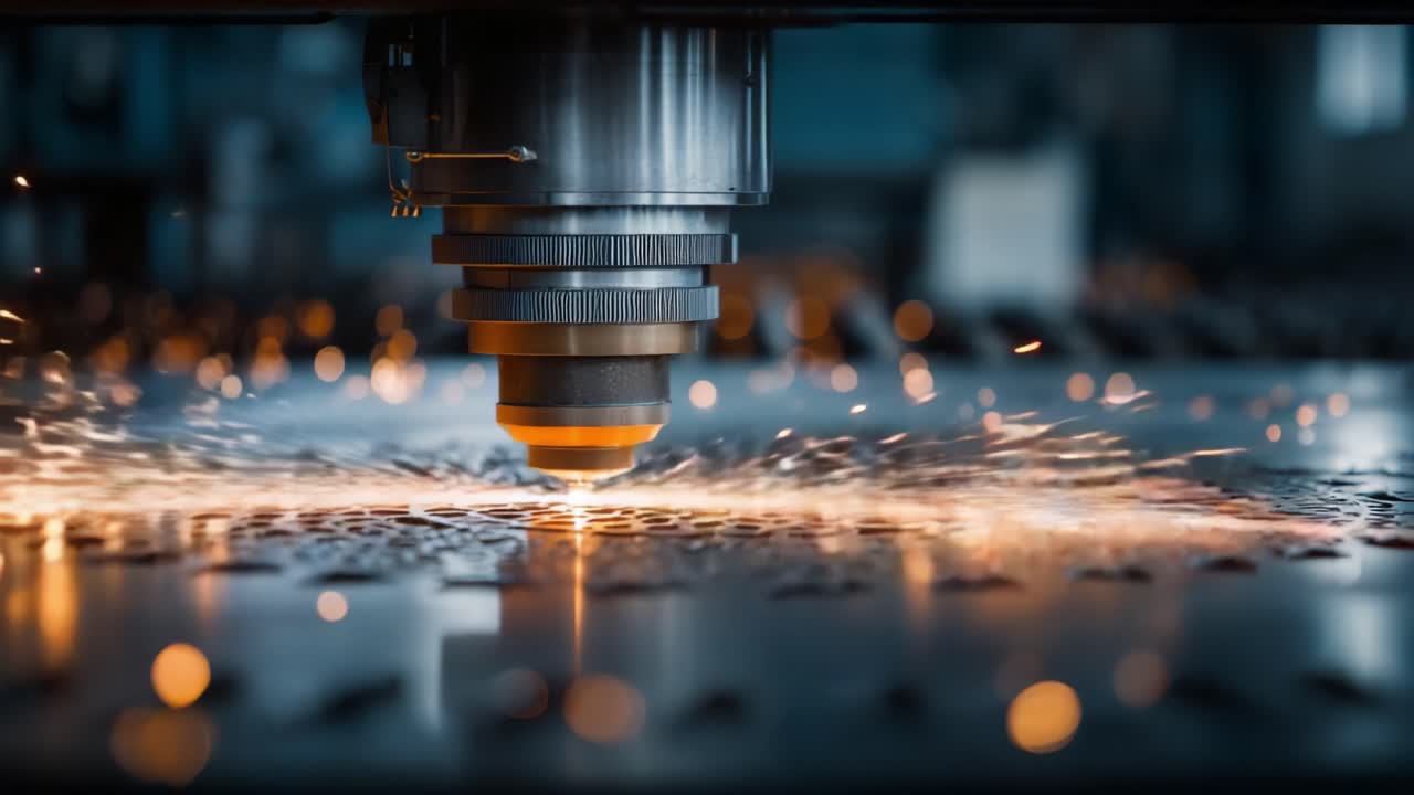 The Precision of Laser Cutting: A Close-Up Glimpse into the Intricate Process of Material Fabrication with Sparks Flying and Precision Engineering at Work